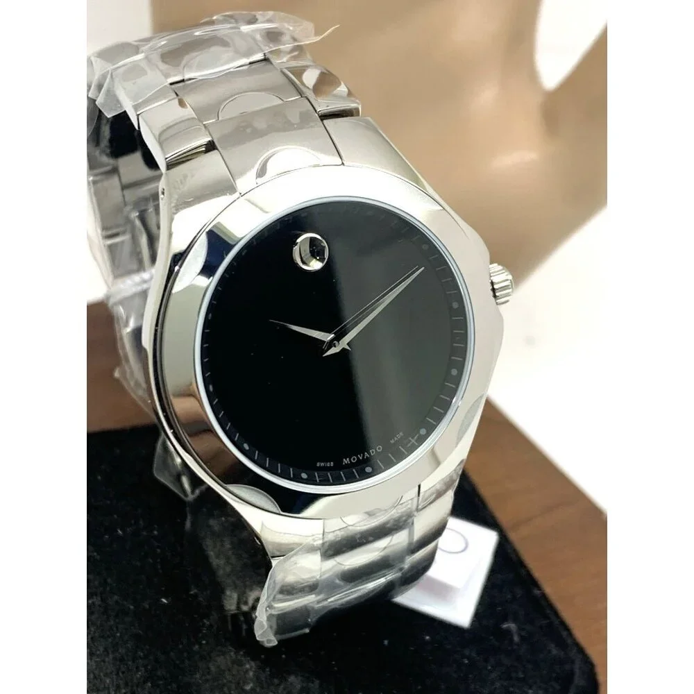 Movado Men's Watch 0606378 Museum Luno Black Dial Swiss Quartz Silver Steel 40mm